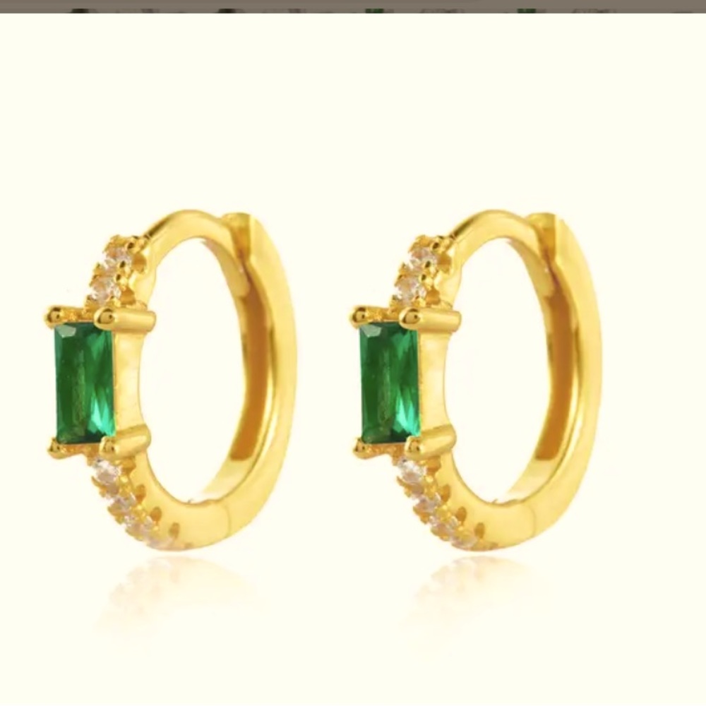 Gold plated hoop with green gemstone